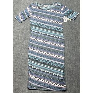 LulaRoe Julia Dress Womens XXS Multicolor Geometric Round Neck Short Sleeve New